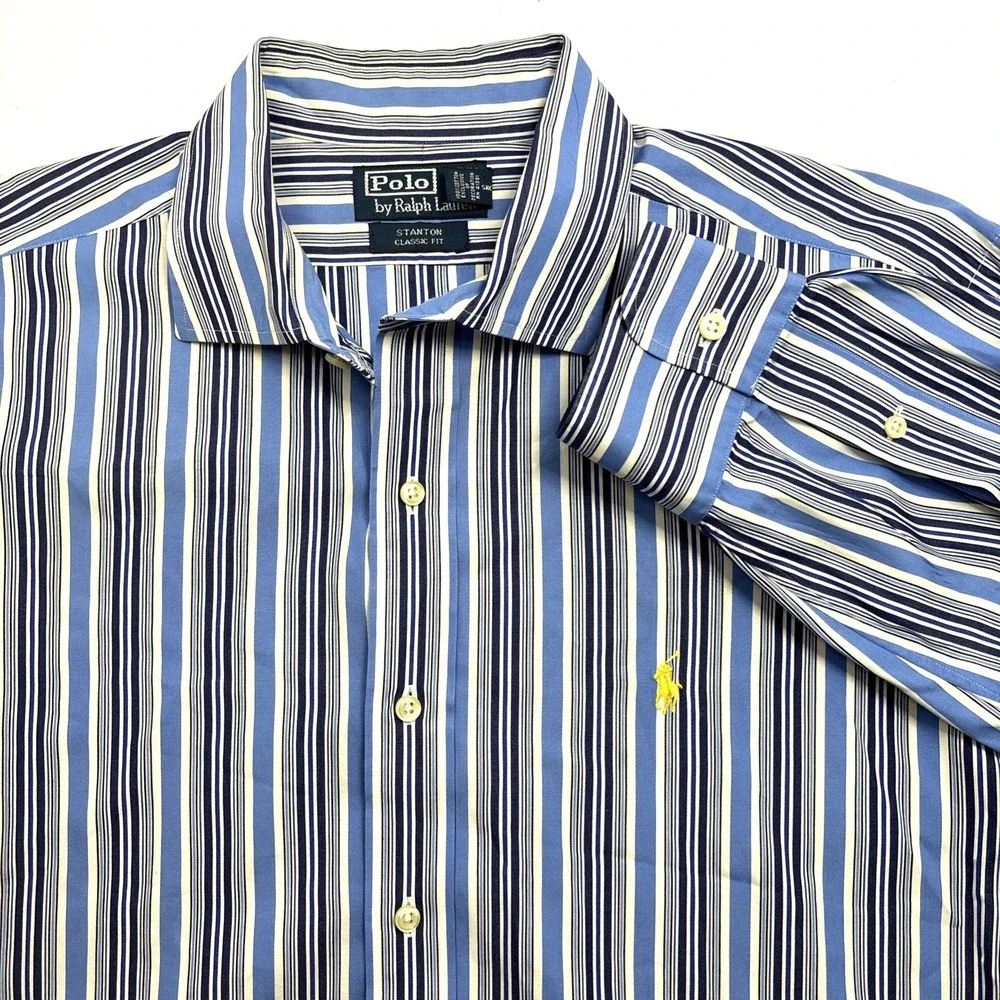 Polo Ralph Lauren Dress Shirt‎ Stanton Classic Long Sleeve Mens Xl Blue Stripe